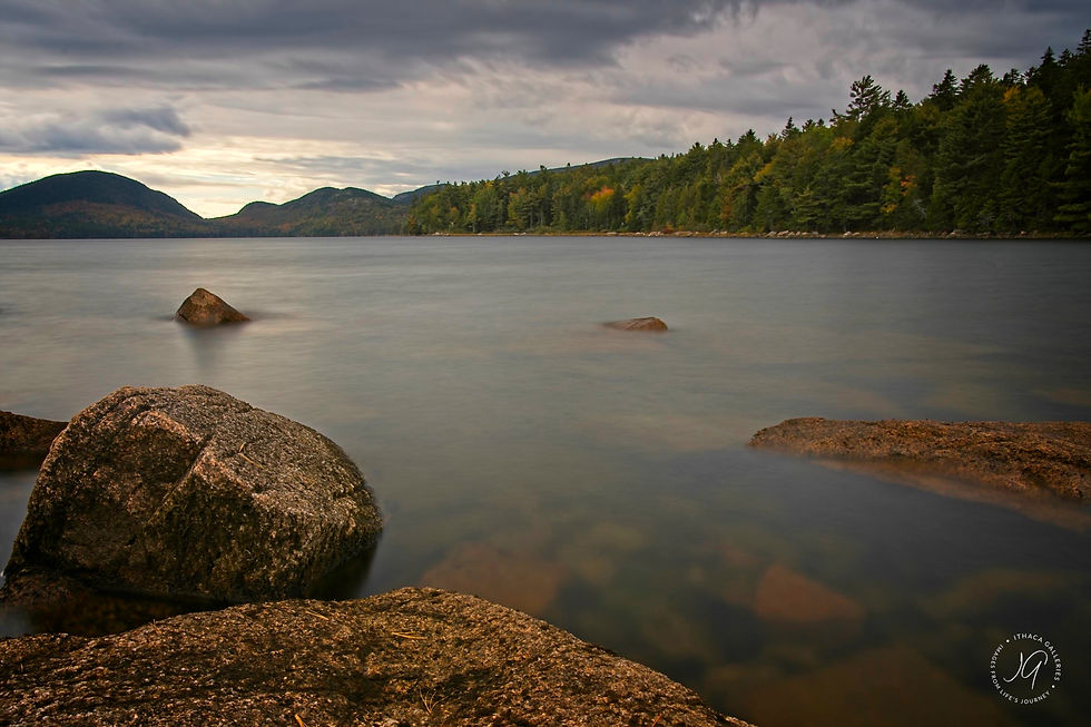 Dark clouds over Eagle Lake in Acadia National Park
