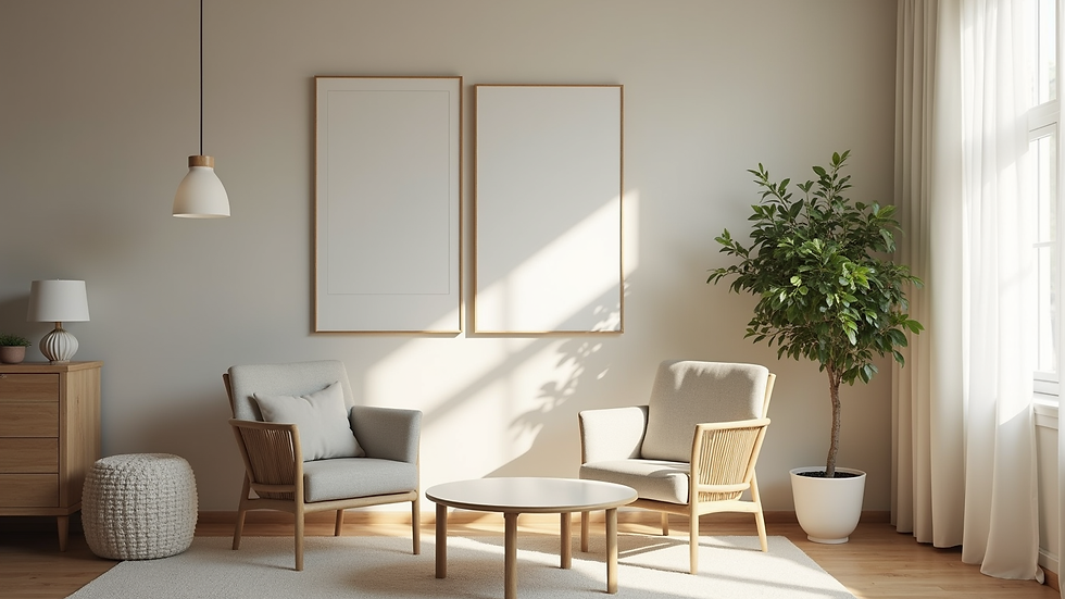 Eye-level view of a freshly painted living room with modern decor