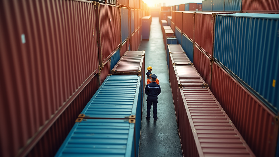 High angle view of customs officers inspecting cargo containers