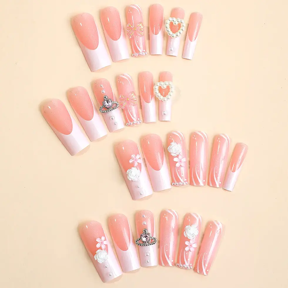 Thumbnail: French Tip Butterfly Pearl Nail Art - 24 Pieces Set - view 2