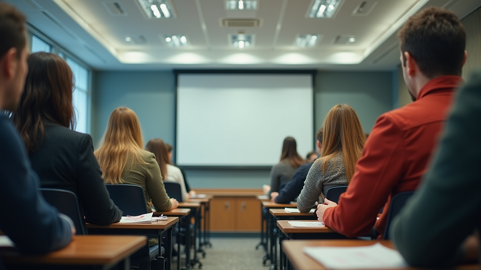 Eye-level view of a classroom with students engaged in a group discussion