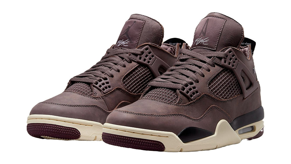 A close-up photo of a pair of brown Air Jordan 4 sneakers.
