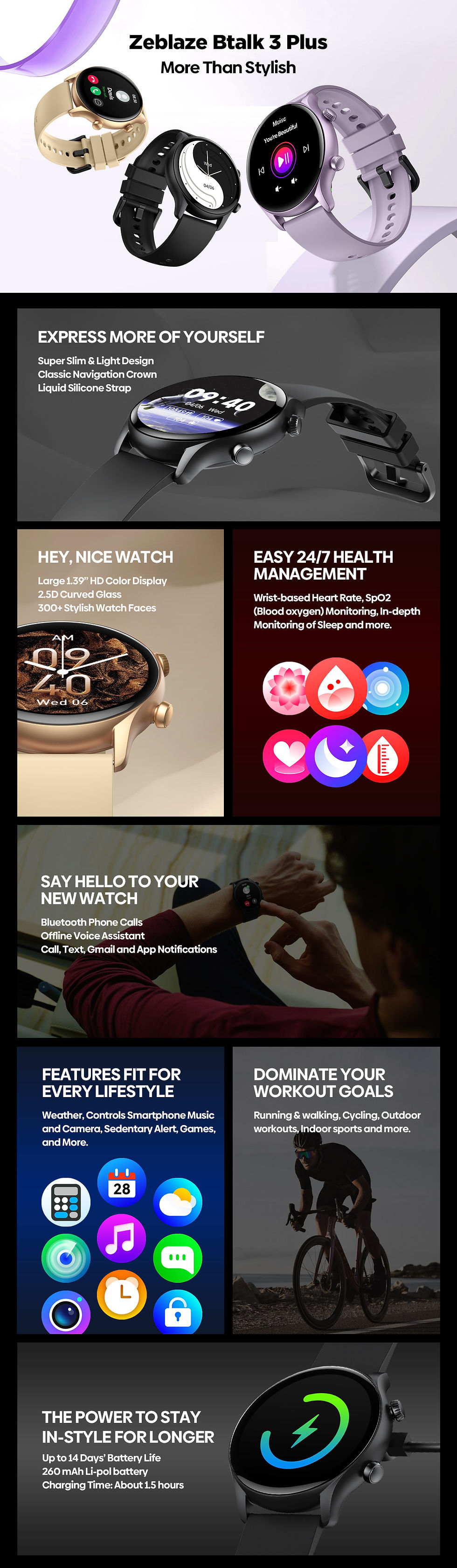 Thumbnail: New Zeblaze Btalk 3 Plus Voice Calling Smart Watch 1.39'' Large HD Color Display