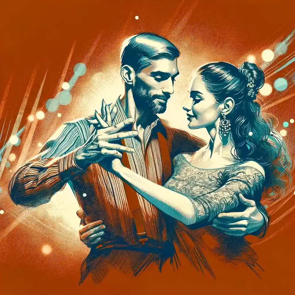 Couple en pleine salsa, fusionnant rythme endiablé et interaction complice, caractéristique des danses latines.