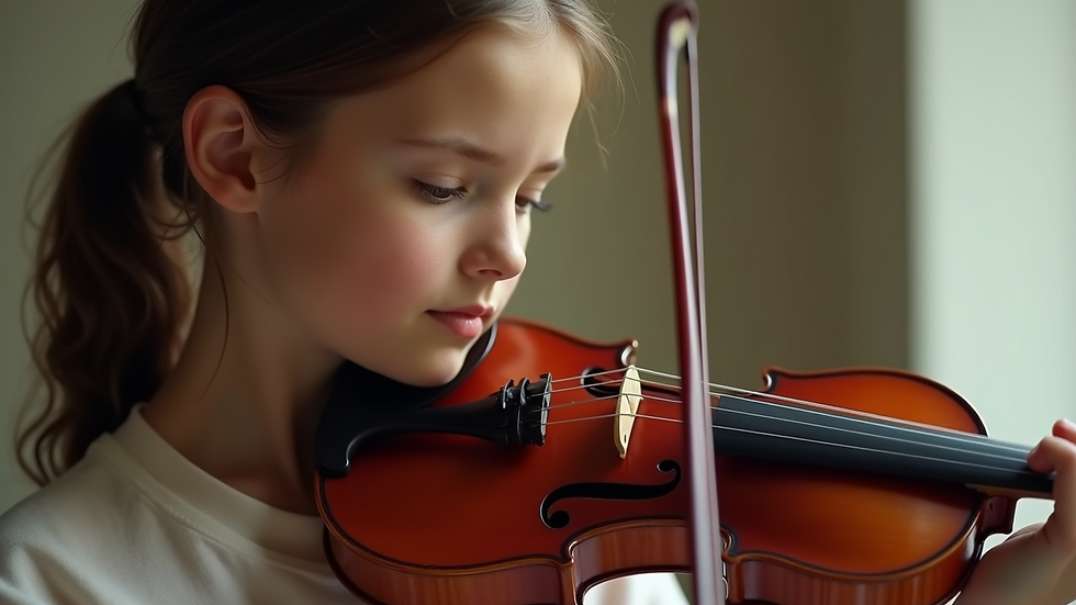 Close-up view of Rowan Gemma playing the violin with passion