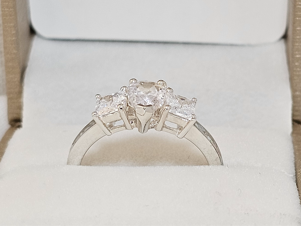 sterling silver memorial ashes ring with emerald cut stone and shoulder stone for ashes