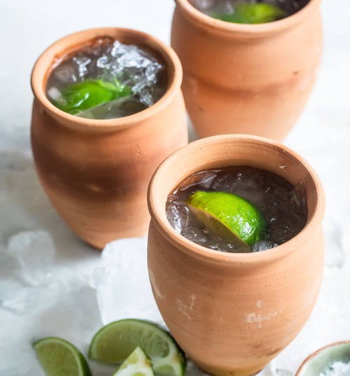 Terracotta clay glass containing a margarita