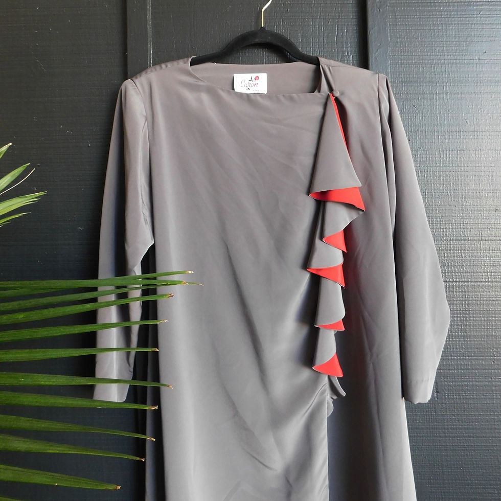 Thumbnail: Vintage Asymmetrical Taupe & Rouge Dress