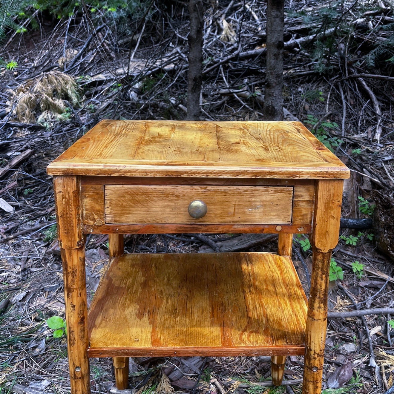 Vintage Rustic Pine Side Table