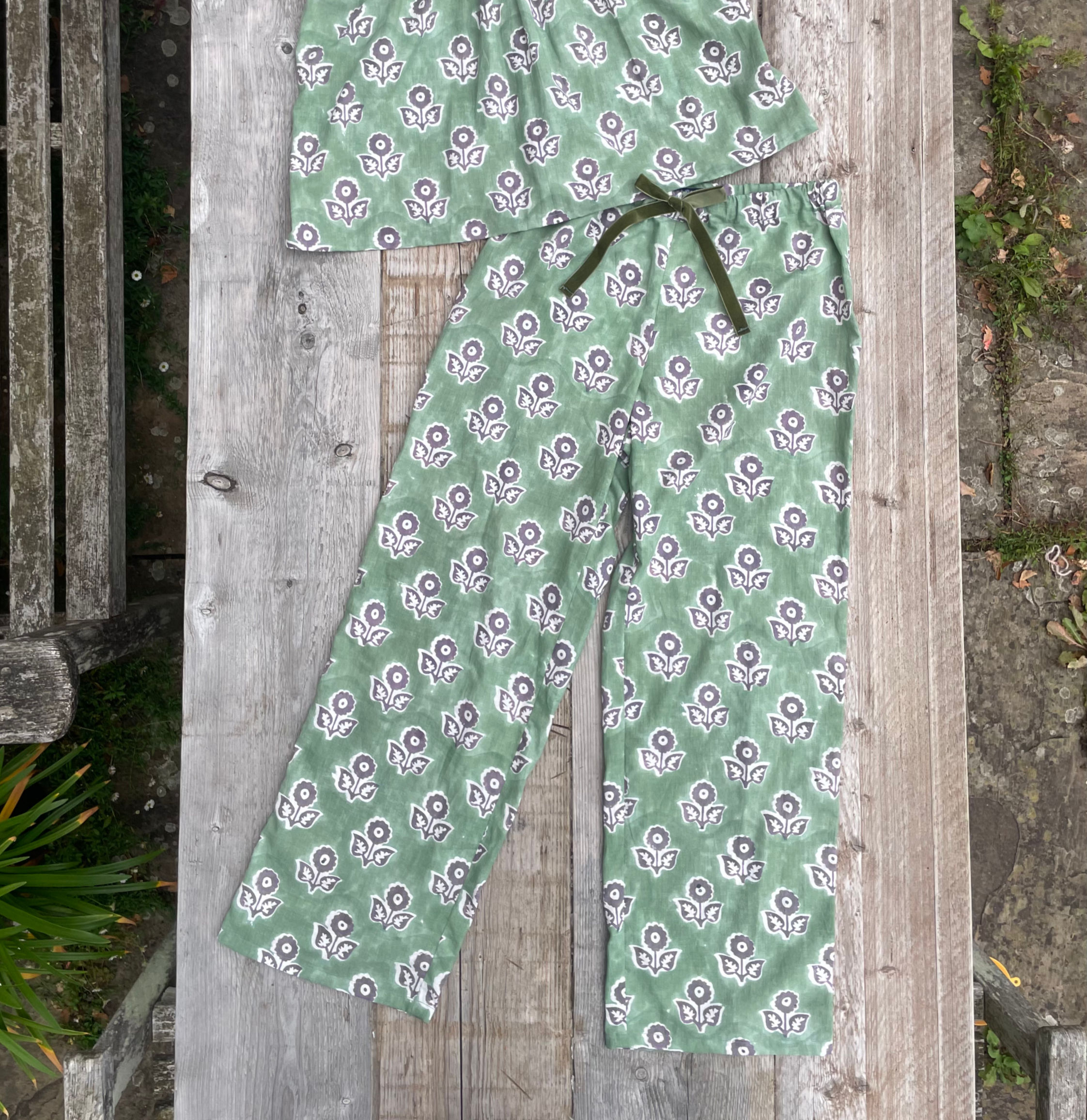 Green Block Print Pyjama Trousers