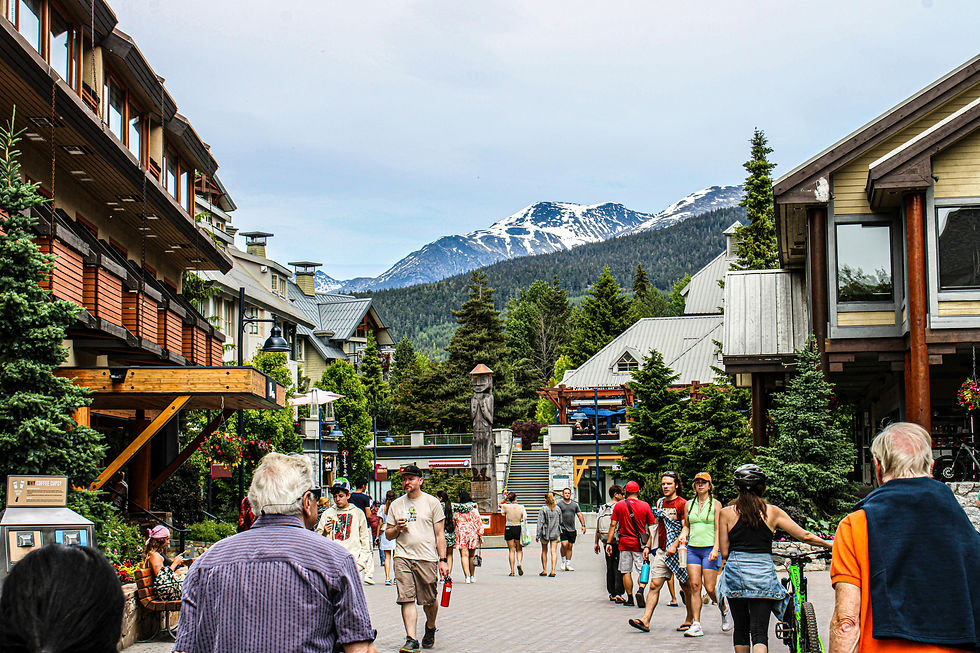 Whistler Village Stroll in the summertime with Wedge Mountain in the background.