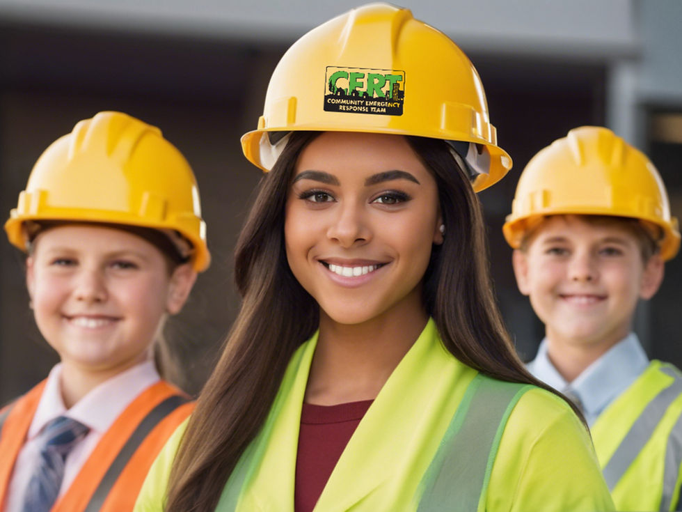 AI Generated Image of 3 high school students in hard hats and safety vests.