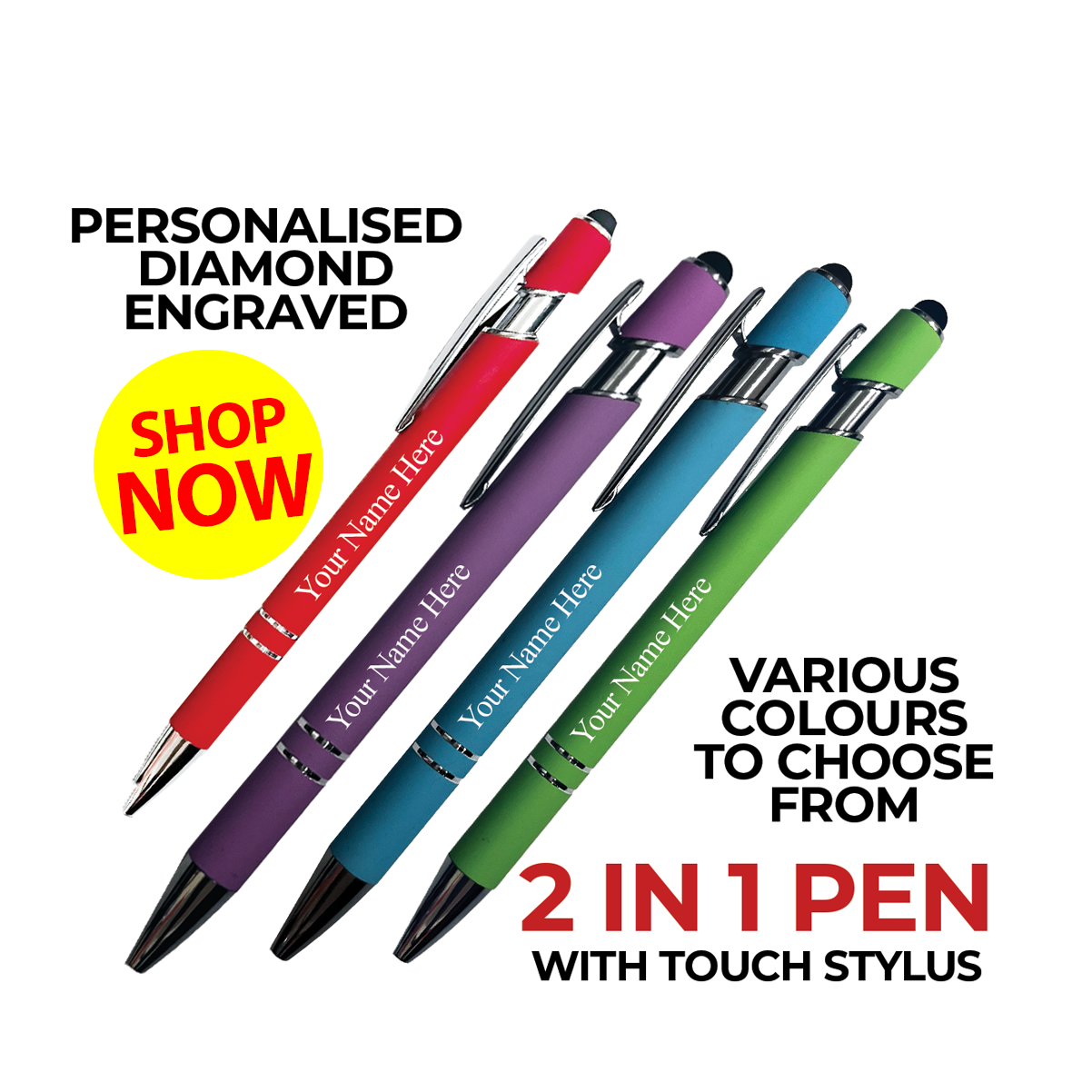 Personalised Engraved Ball Point Pen | 2 IN 1 Stylus Nib for iPads, Tablets