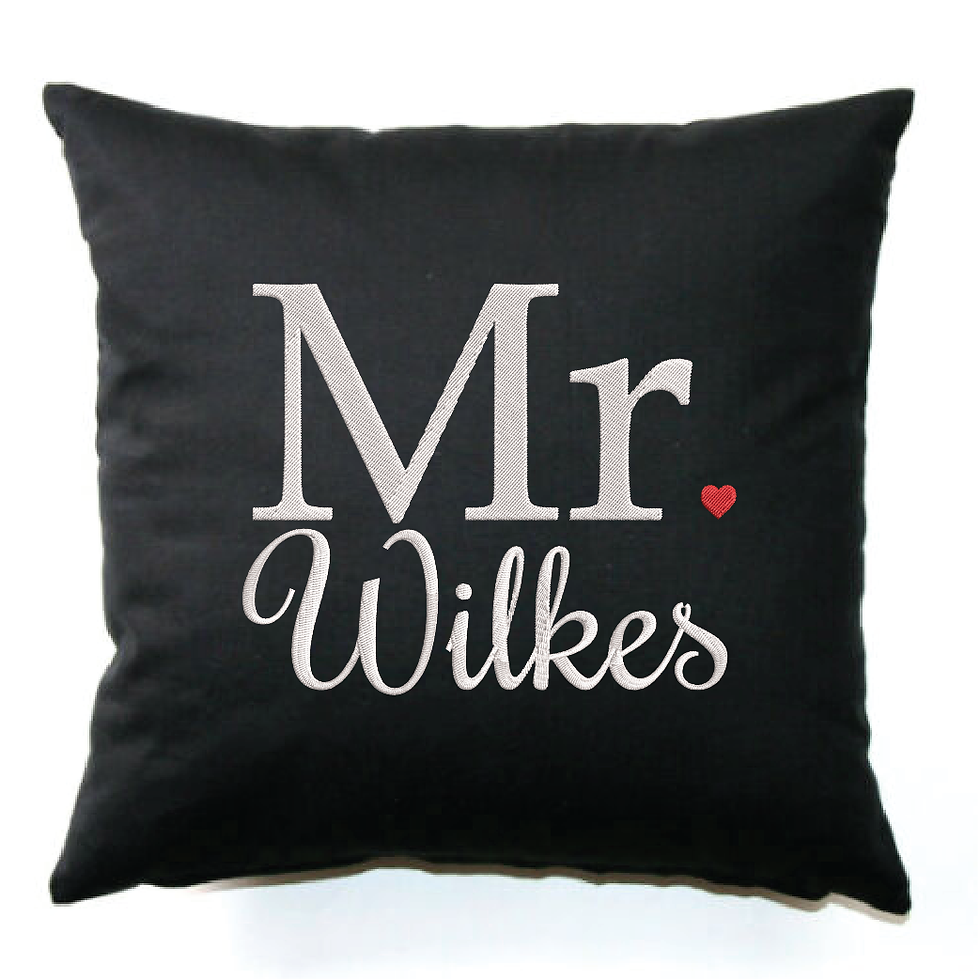 Thumbnail: Personalised Embroidered “Mr” Cushion Cover (Various Sizes & Colours)