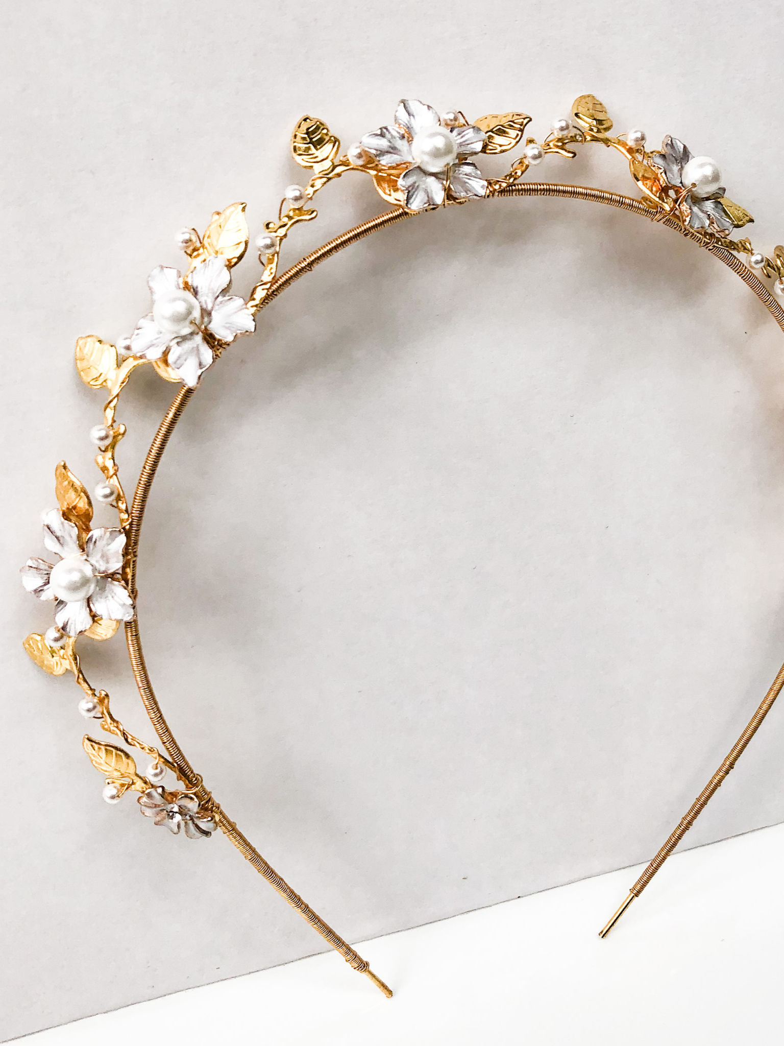 DAHLIA | Pearl & Gilded Floral Wedding Crown