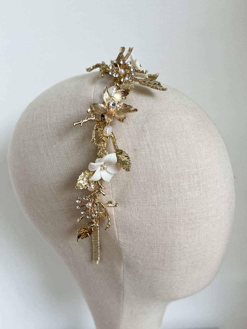 Thumbnail: Golden Leaf Crown with freshwater pearls - Sample Sale