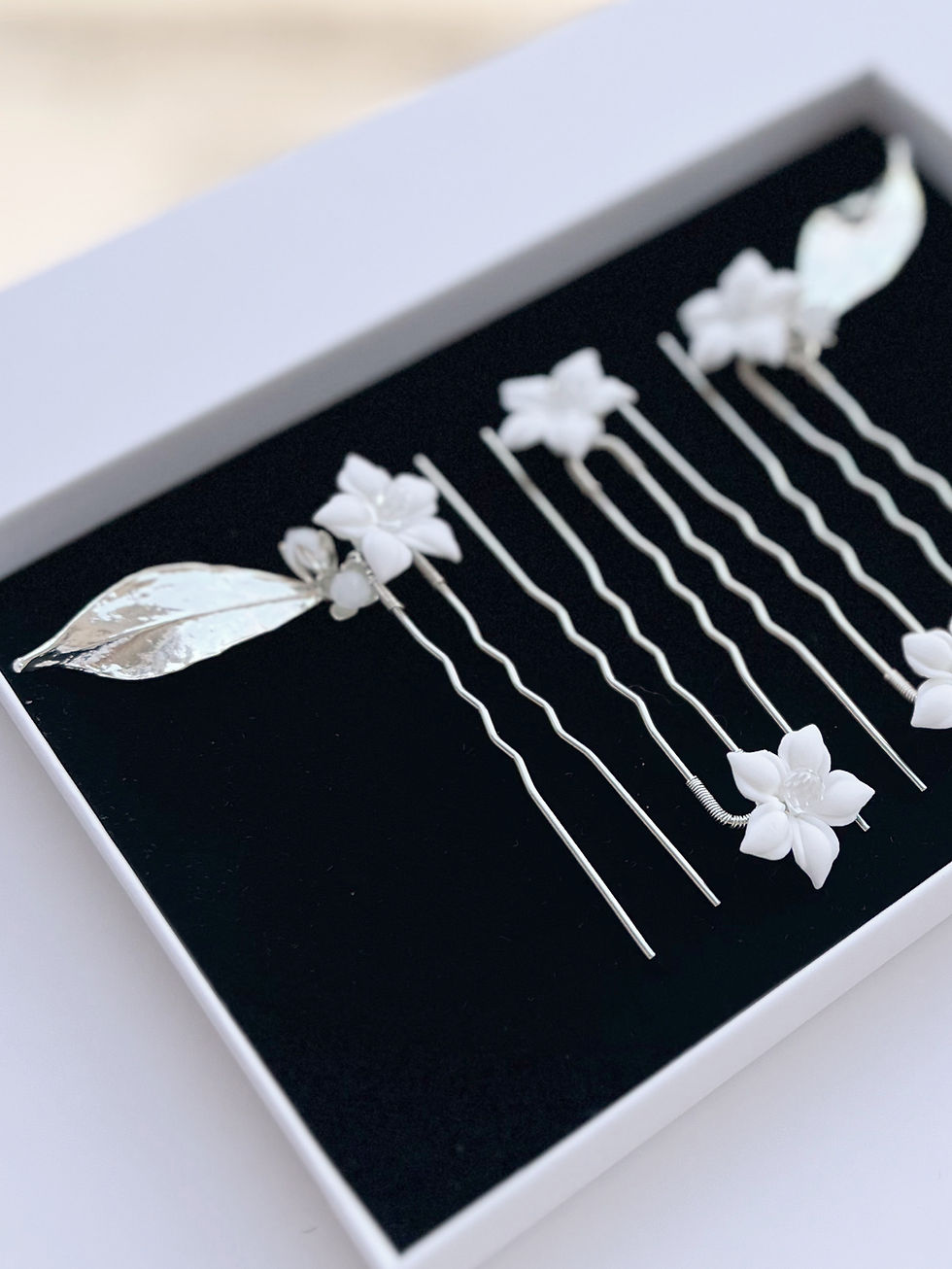 Thumbnail: clay flower hair pins in gift box