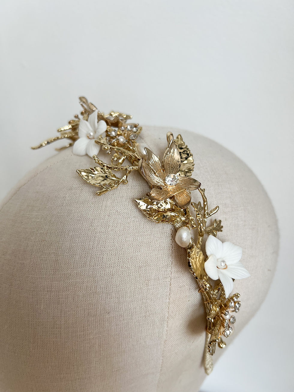 Thumbnail: Golden Leaf Crown with freshwater pearls - Sample Sale