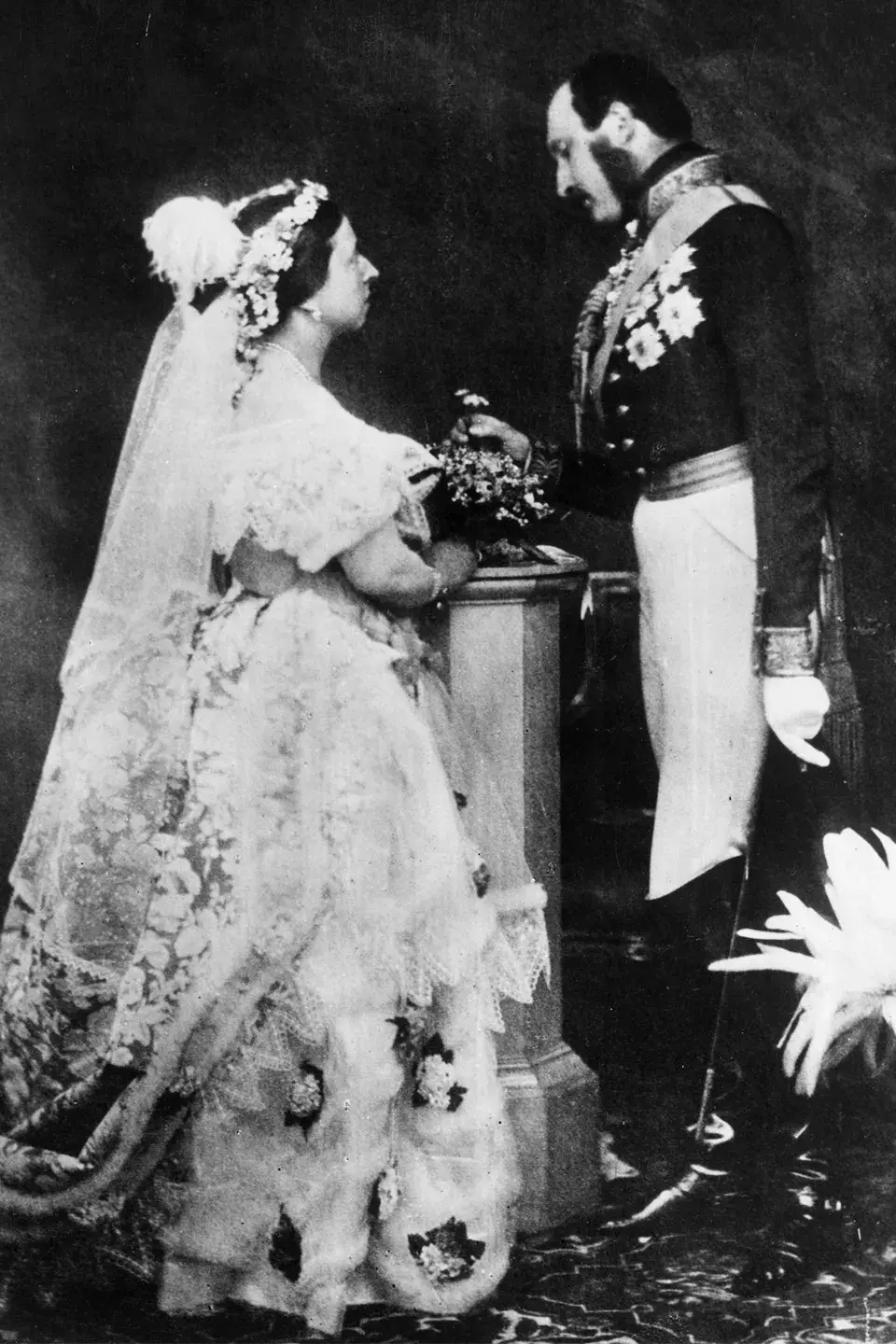 Queen Victoria and Prince Albert posing for their wedding