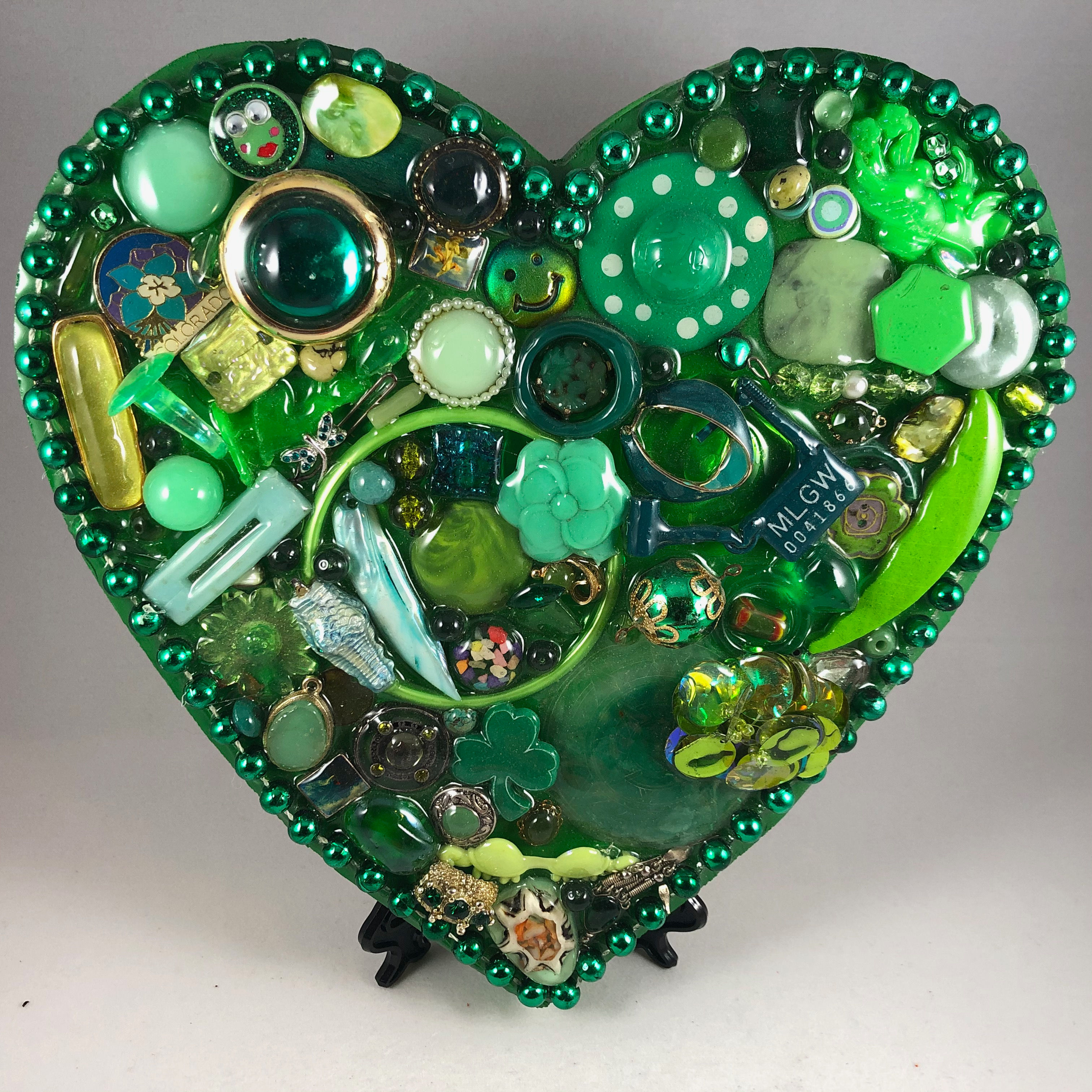 Green Heart found objects mosaic