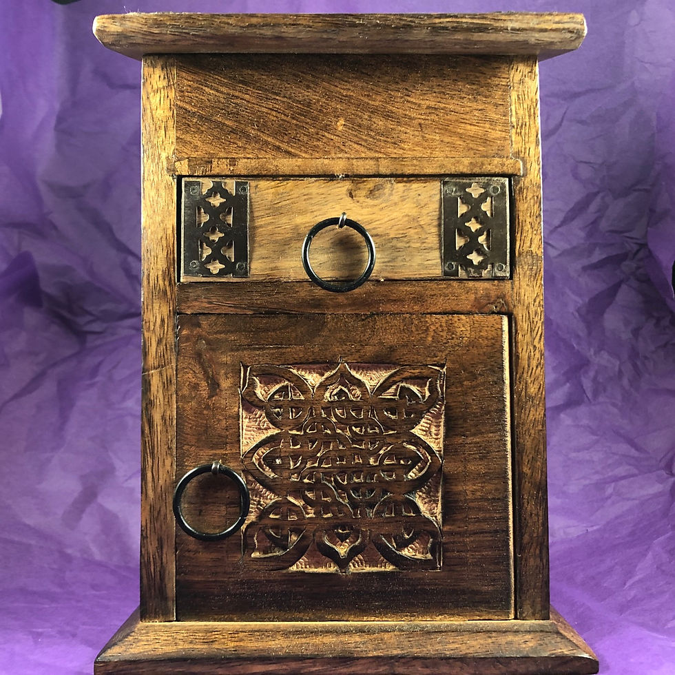 Thumbnail: Wooden Box with Door, Drawer, and Lid