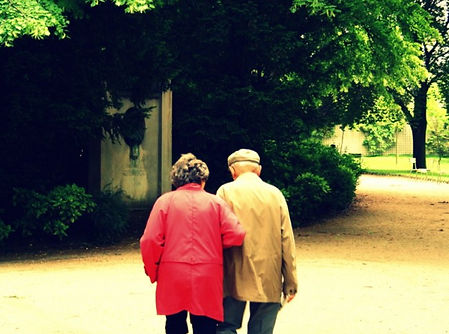 Elderly couple taking a walk