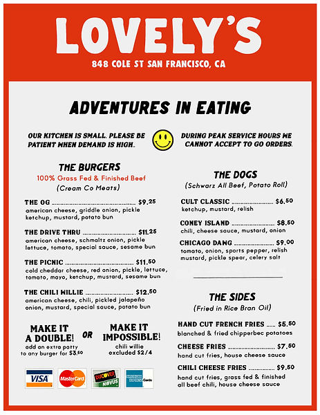 Lovely's Cole Valley Menu