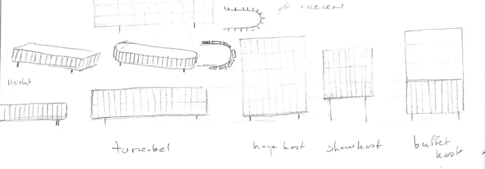 Initial design sketches by Dutch designer Nathalie Schellekens of Studio ONS (Heesch), for the contemporary cabinet collection created in collaboration with DYYK.