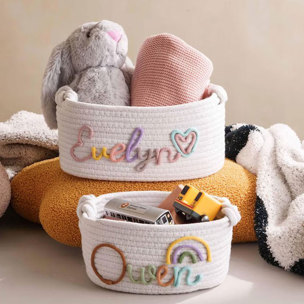 Thumbnail: 1pc Personalized Letter Handmade Cotton Rope Storage Basket, Party Gift Basket, 