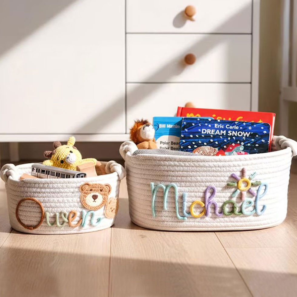 Thumbnail: 1pc Personalized Letter Handmade Cotton Rope Storage Basket, Party Gift Basket, 