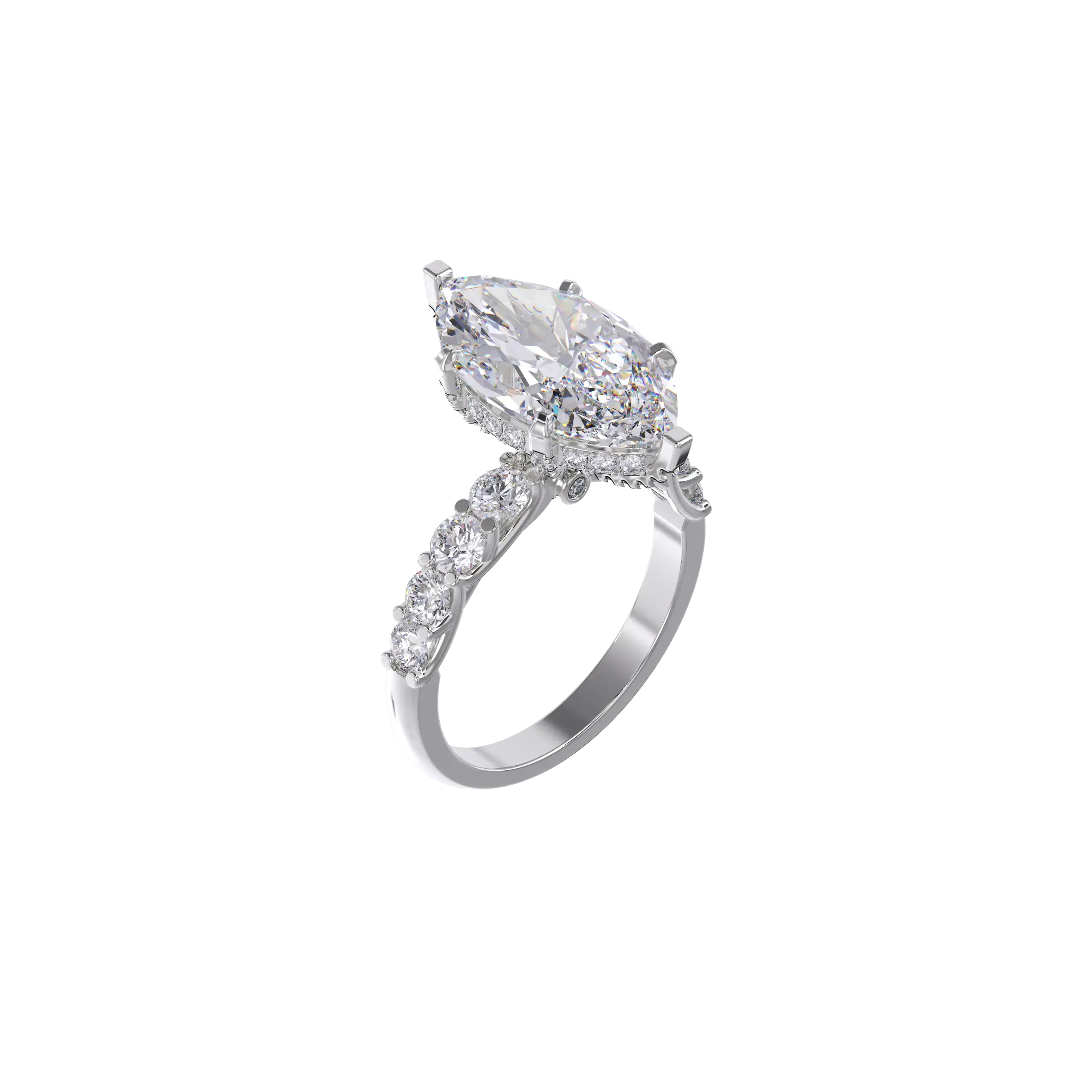 Nhẫn nữ kim cương CVD Marquise 4 Carats vàng 14K