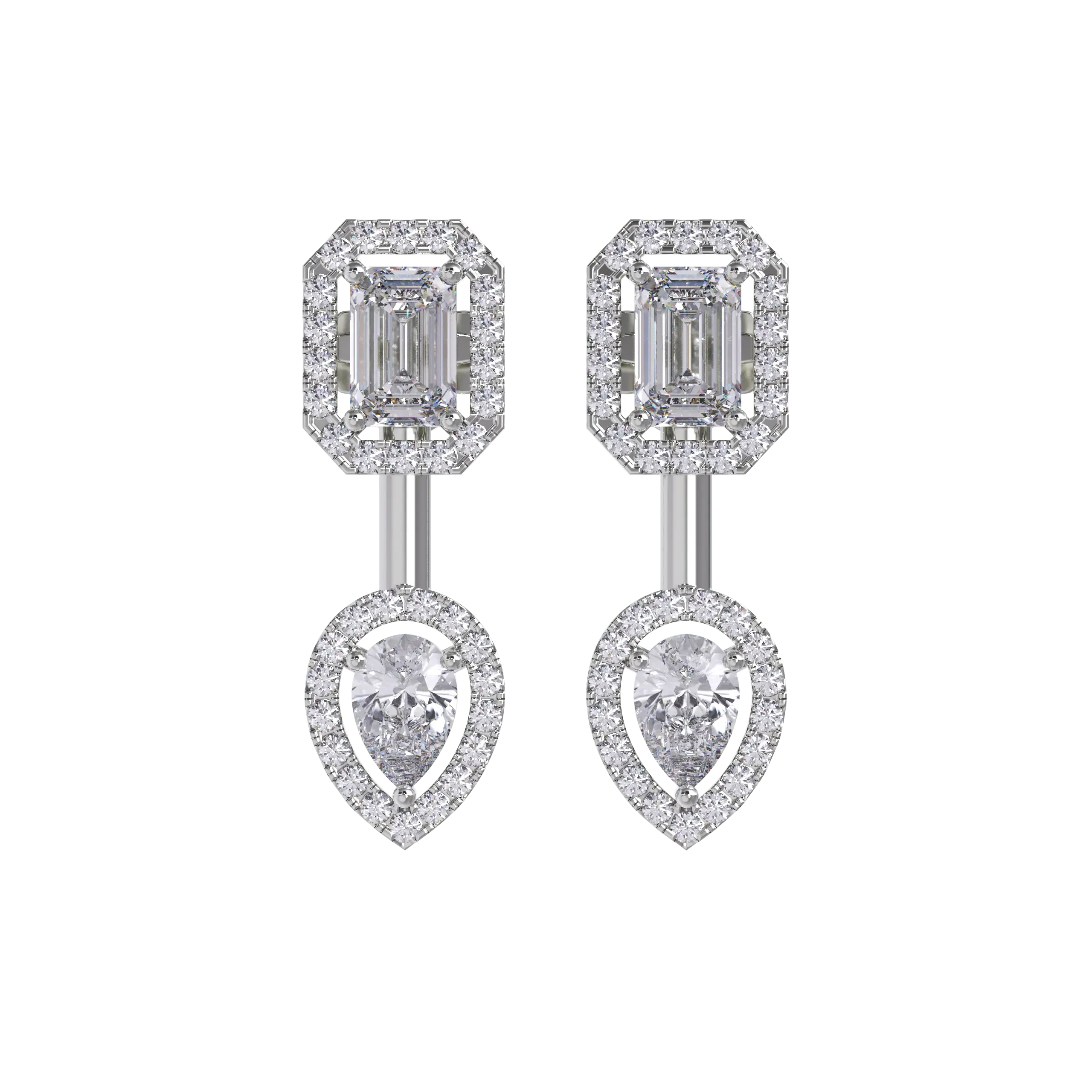 Bông tai kim cương CVD Pear 6x4 & Emerald 6x4 vàng 14K