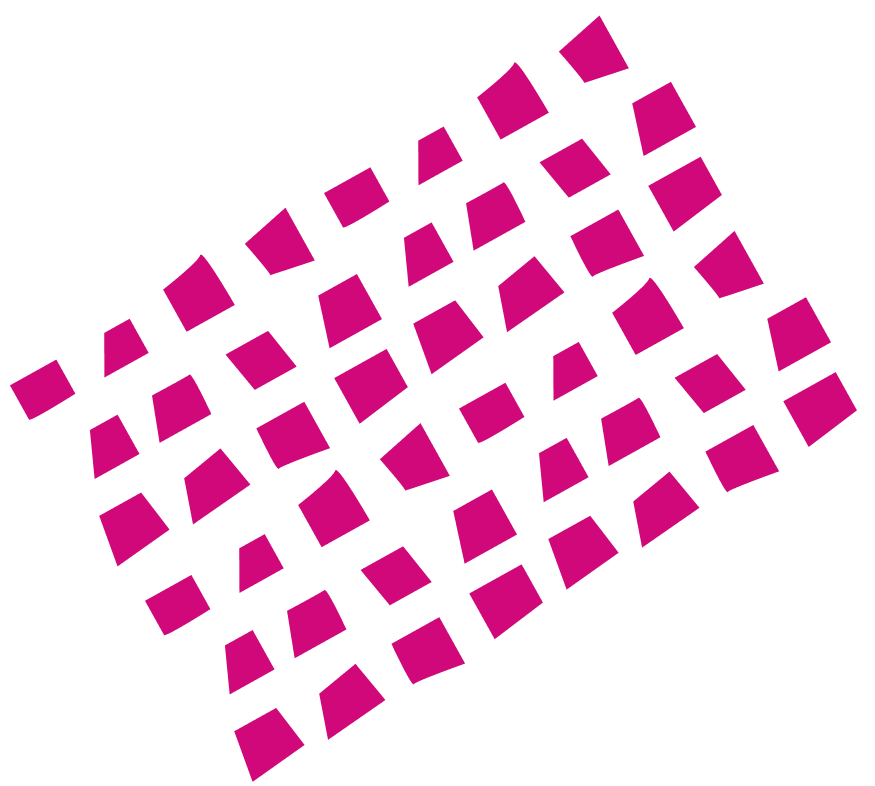 A pink abstract design featuring various irregularly shaped polygons arranged in a loose grid pattern on a transparent background.