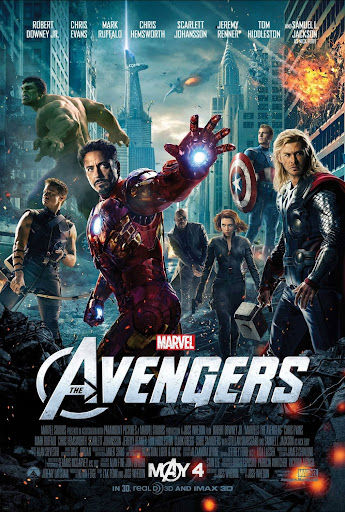 The Avengers 2012 movie poster featuring Iron Man, Captain America, Thor, Hulk, and Black Widow - media strategy by Focus Media.