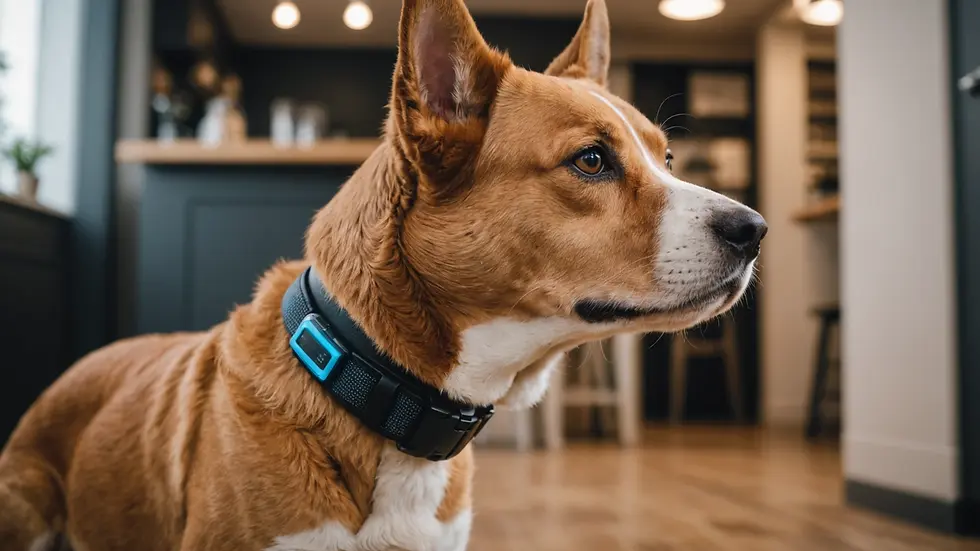 Wide-angle view of a dog wearing a smart collar