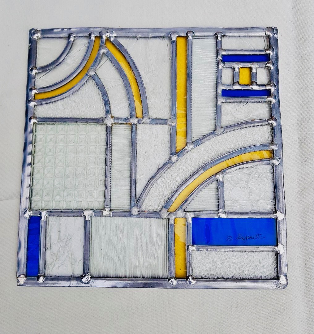Vitrail Art déco - jaune et bleu