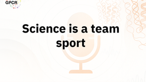 Microphone icon with text: Where GPCR Breakthroughs Begin. Background features wave patterns. Logo and "David Hodson" in bottom bar.