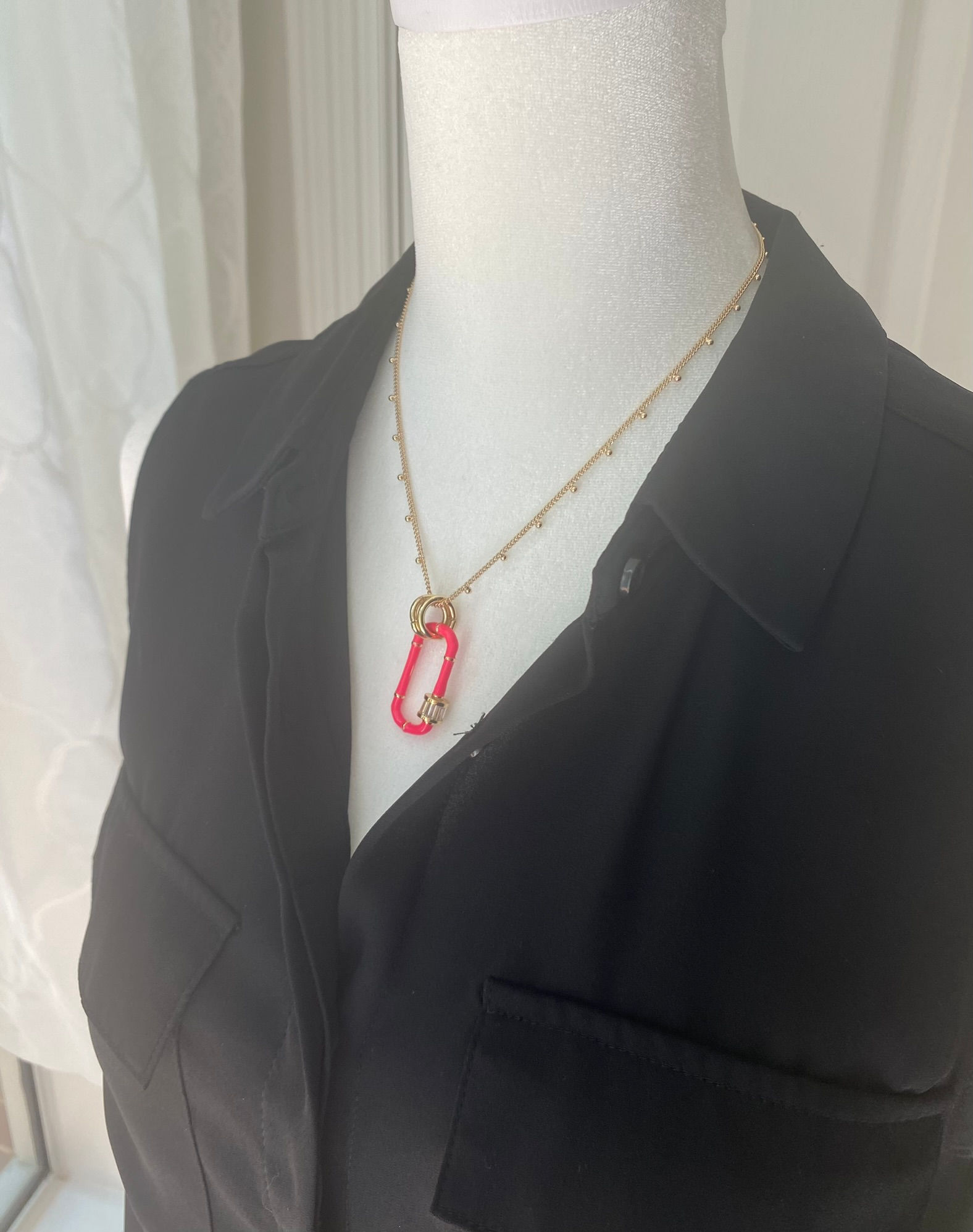 Bright Pink Drop Link Necklace