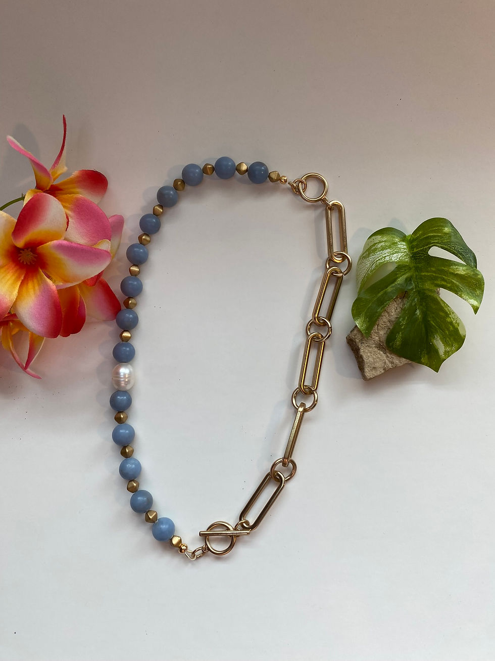 Thumbnail: Angelite and Matte Gold Layering Necklace