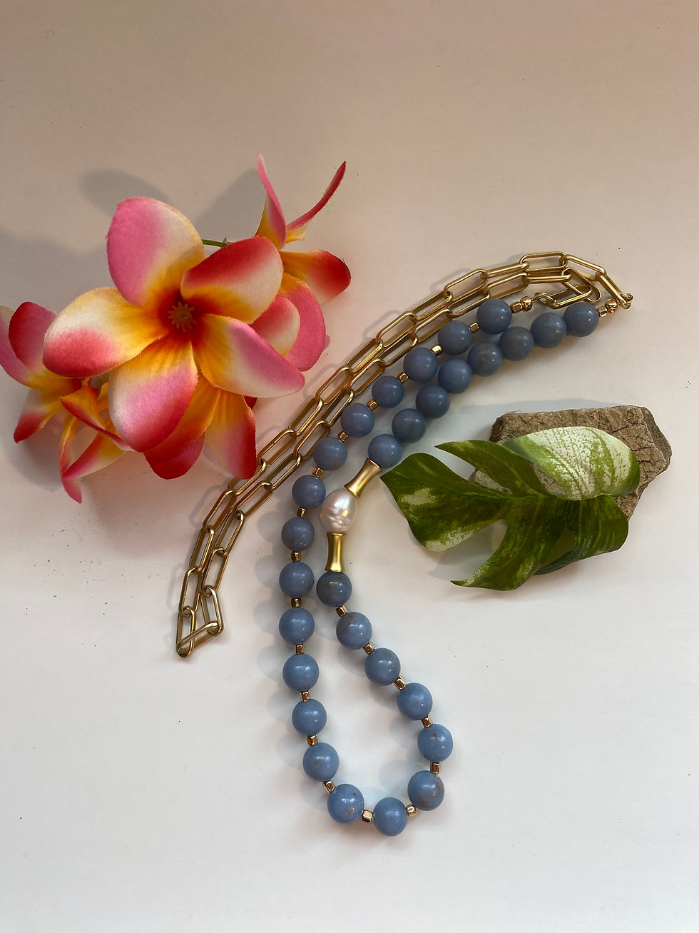 Thumbnail: Angelite and Matte Gold Necklace