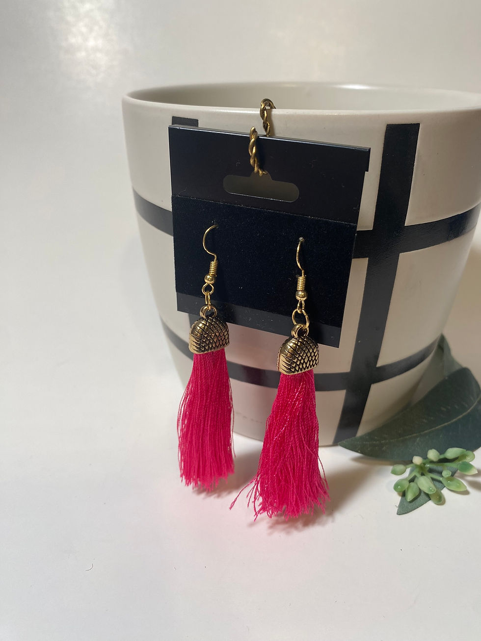 Thumbnail: Pink Tassel with Gold Drop Earrings