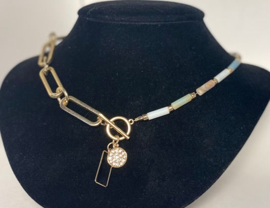 Thumbnail: Chunky Paperclip Chain and Amazonite Layering Necklace