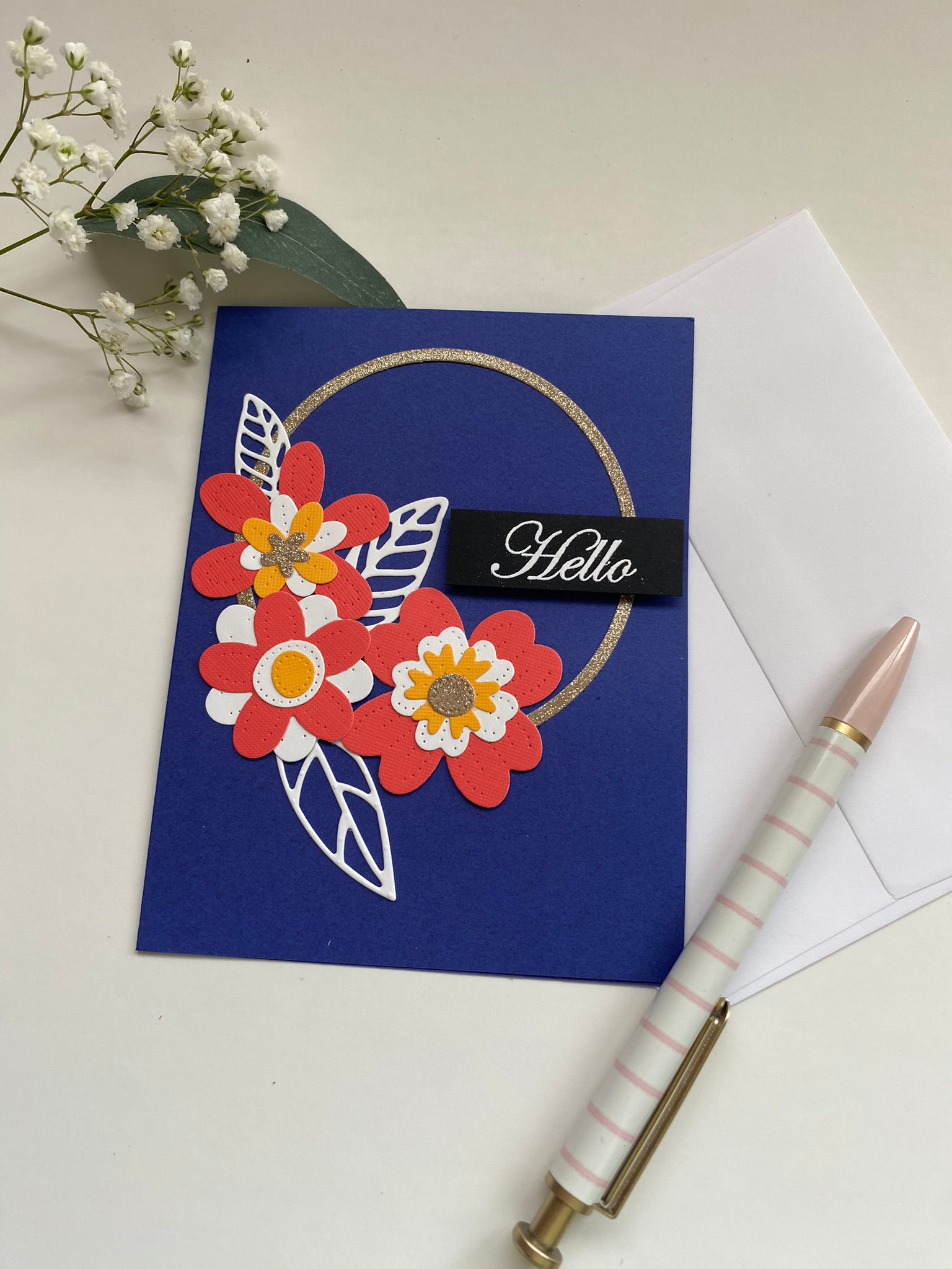 Coral and Blue Note Card