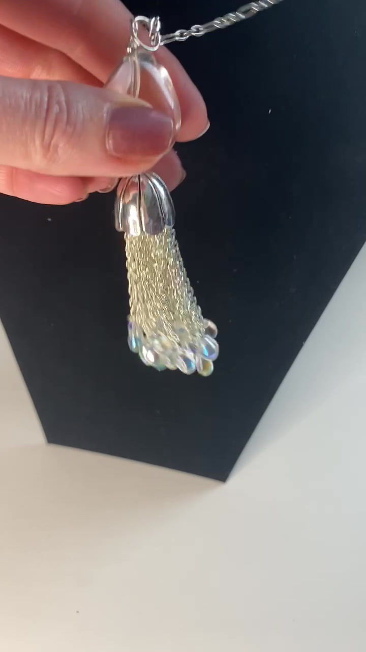 Thumbnail: Crystal and Teardrop Tassel Necklace
