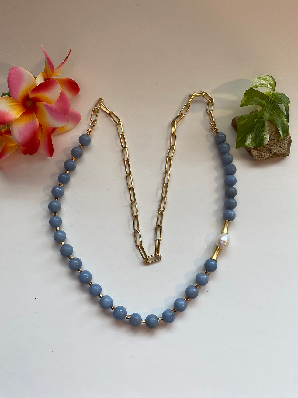 Thumbnail: Angelite and Matte Gold Necklace