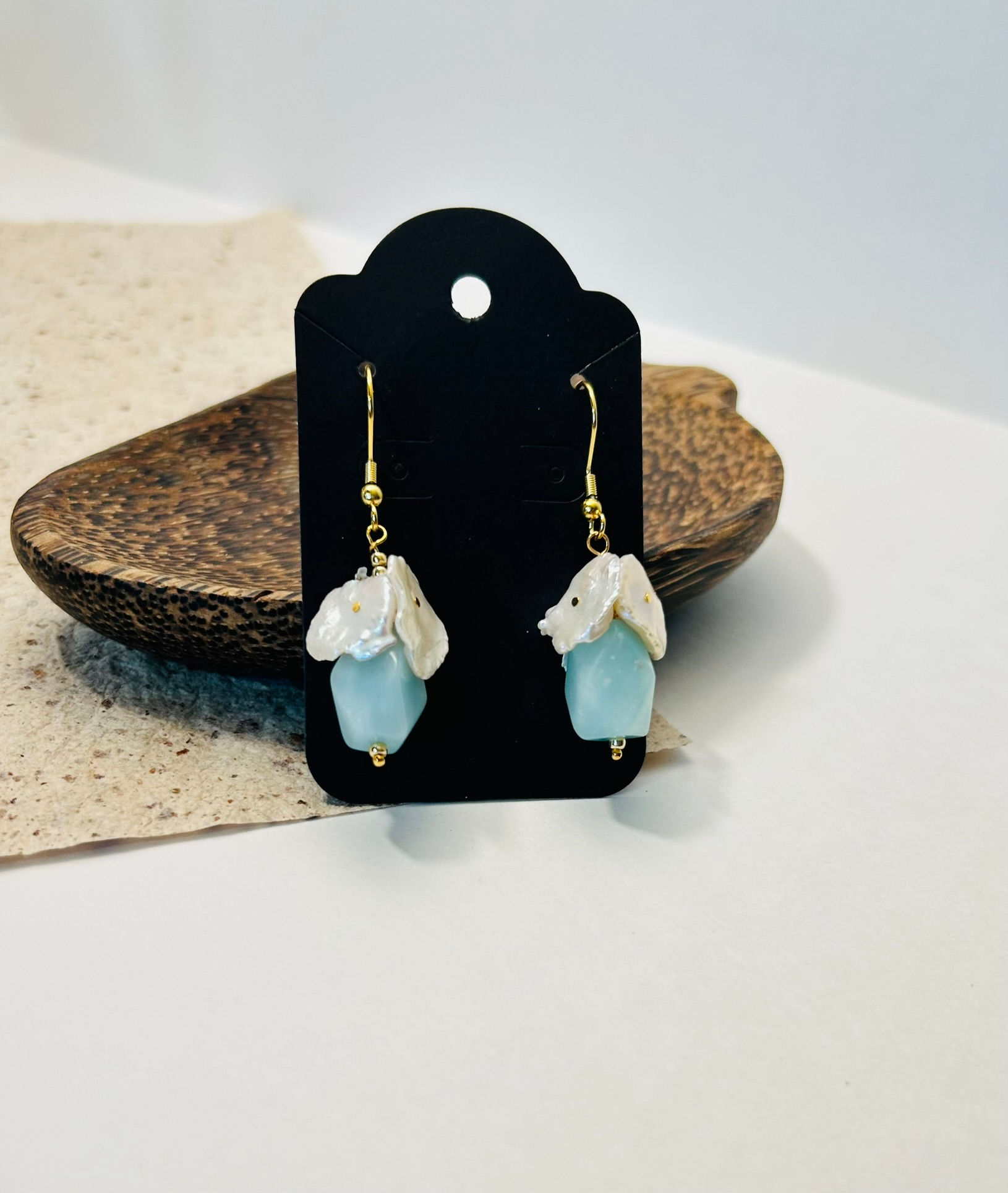Pearl and Blue Drop Earrings
