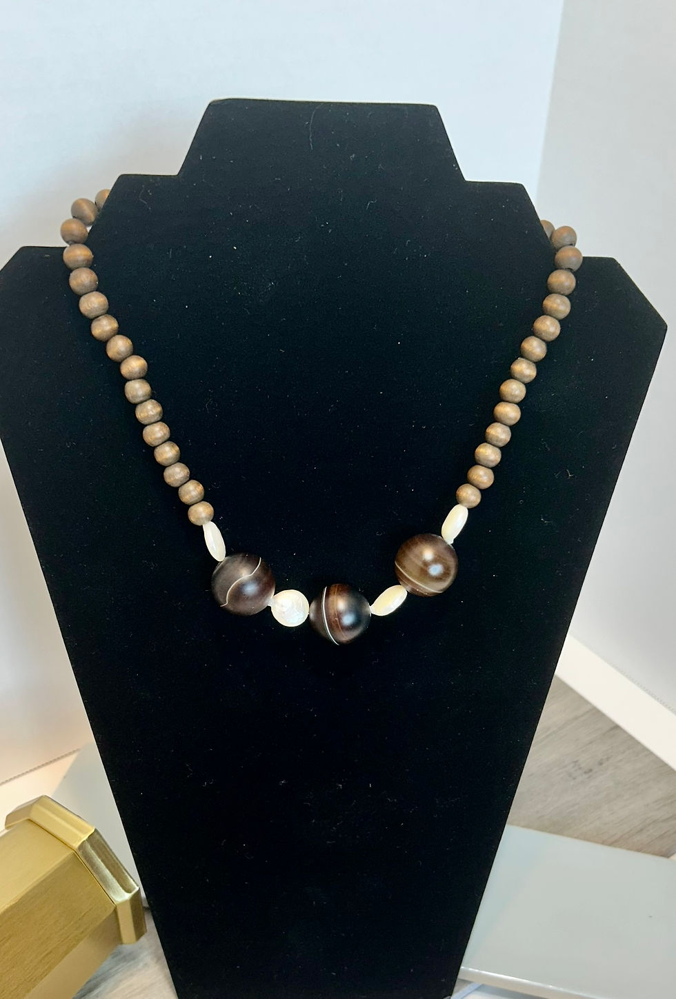 Thumbnail: Agate Pearl and Wood Necklace