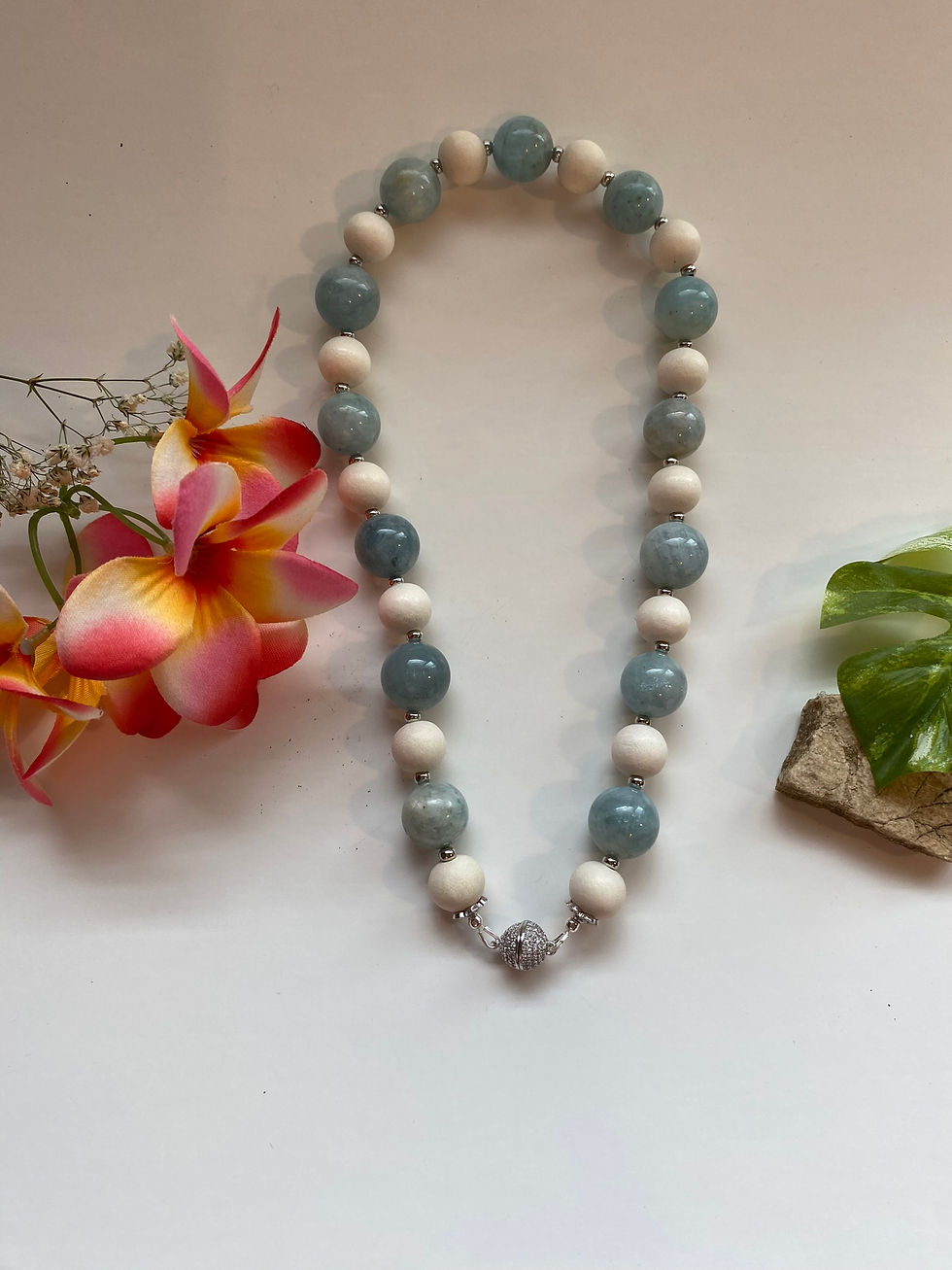 Thumbnail: Aquamarine and Wooden Bead Necklace