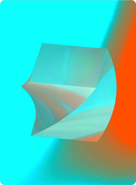 A 3D, abstract prism on a blue and red gradient background. Image via Block.