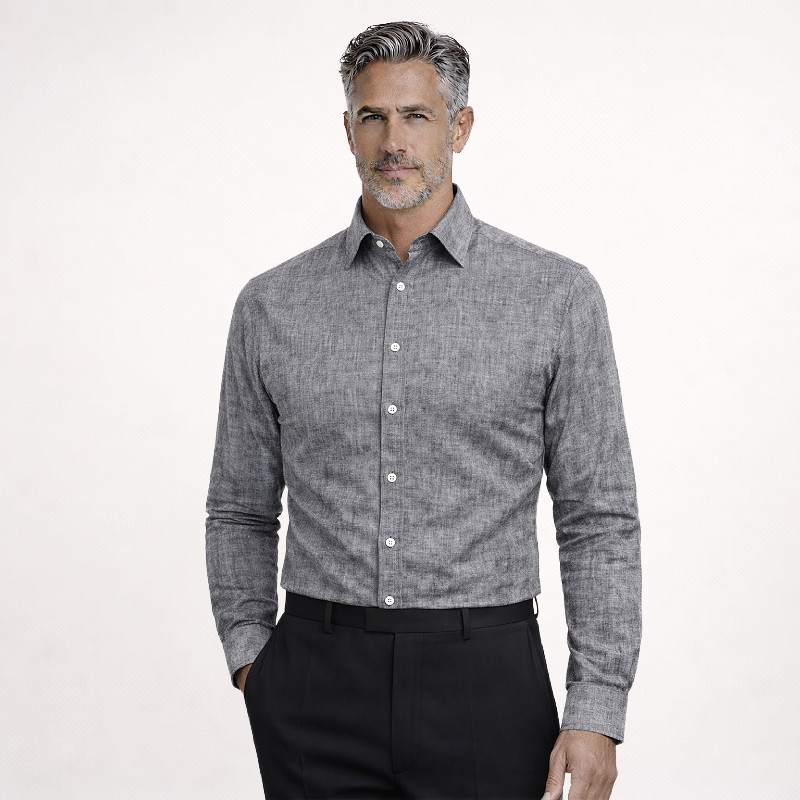 Konig Genève Cotton Linen Mix Dress Shirt for Men Grey